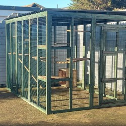 Waterproof Four-Sided Catio cat enclosure painted green.  182CM (6FT) X 274CM (9FT) Waterproof Four-Sided Catio cat enclosure painted green.  182CM (6FT) X 274CM (9FT)